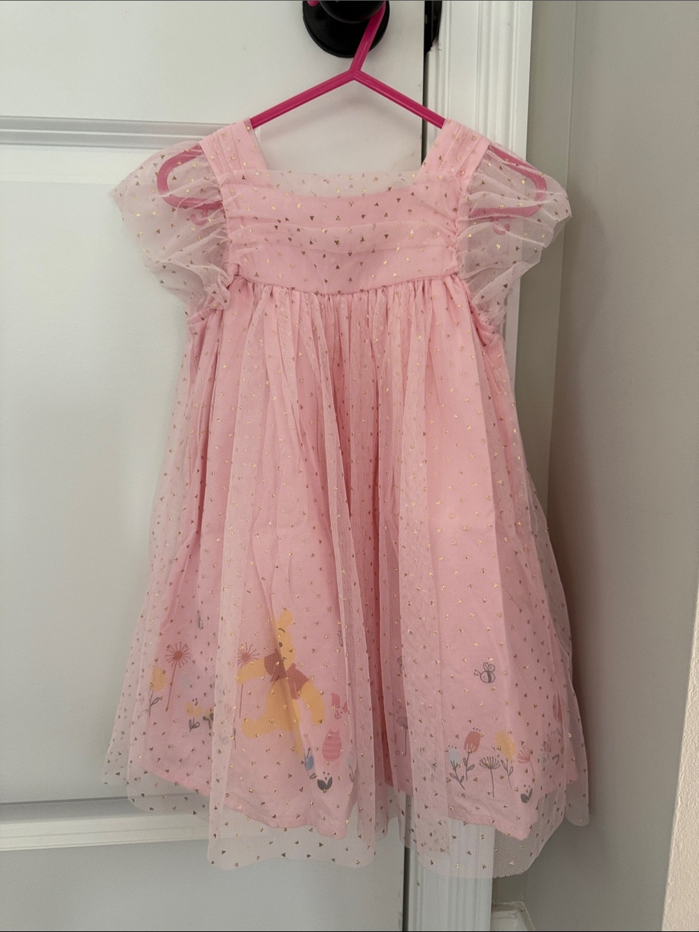 Disney Pink Tulle Party Dress with Gold Accents
